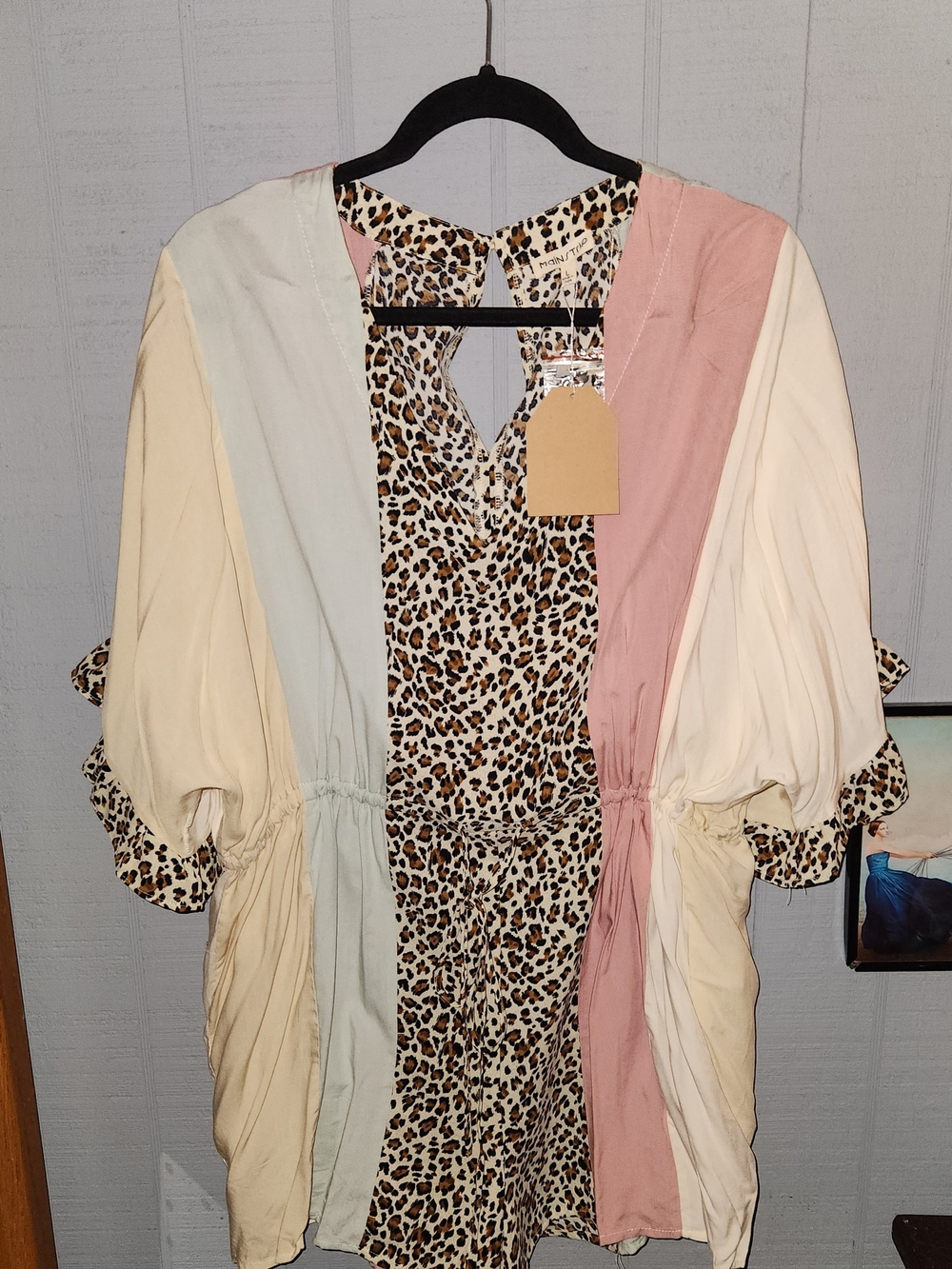 Main Strip Leopard-Panel Bomber Jacket with Pink, Cream, Light Blue Panels